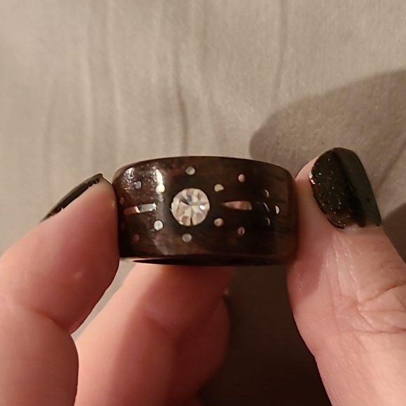 Real wood ring with cubic zirconia and sterling silver inlay - Picture 5 of 6